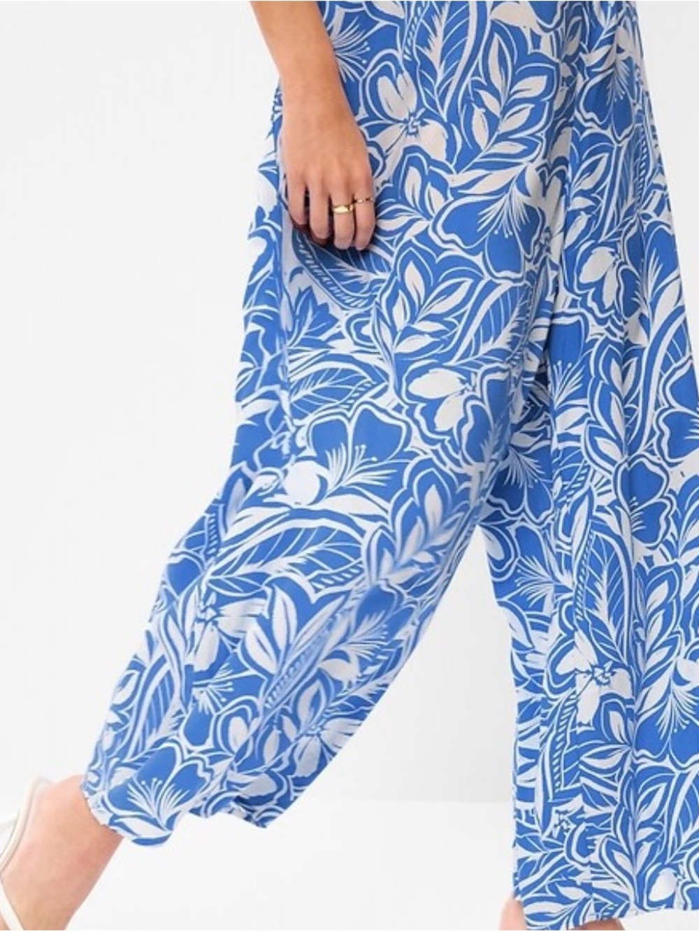 Bold Blue Floral Wide-Leg Jumpsuit Pants